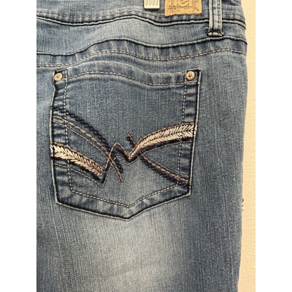 Lei Ashley Lowrise Boot Cut Jeans Sz 17 Junior Embroidered Pockets Western Short - Picture 3 of 8